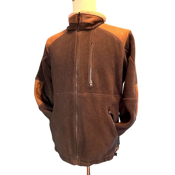 KUHL Heavy Fleece Jacket Full Zipper 3 Zip Pockets Faux Leather Trim - Picture 1 of 6